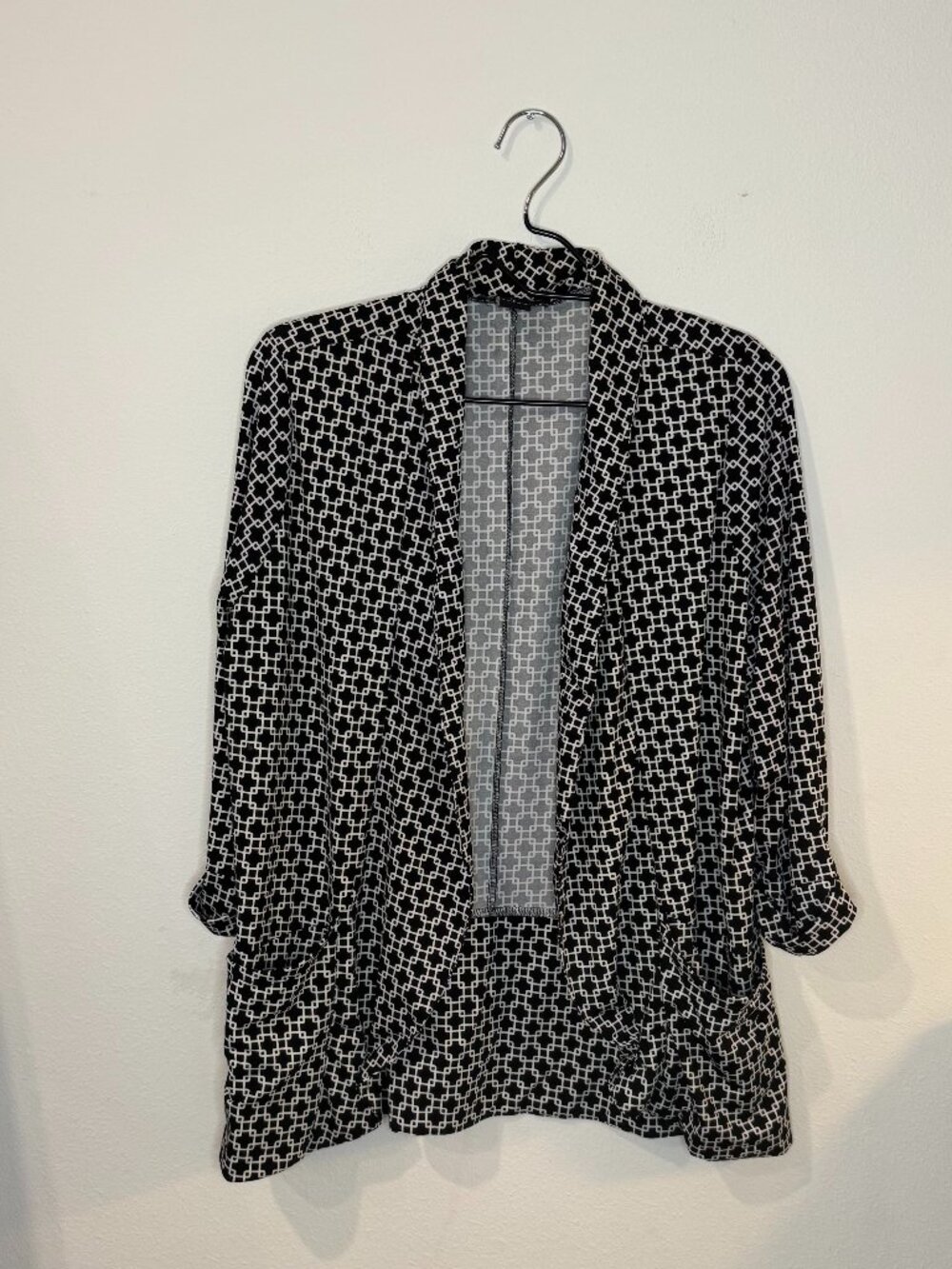 Robert Louis Black & White Geometric Open Front Cardigan Jacket Large